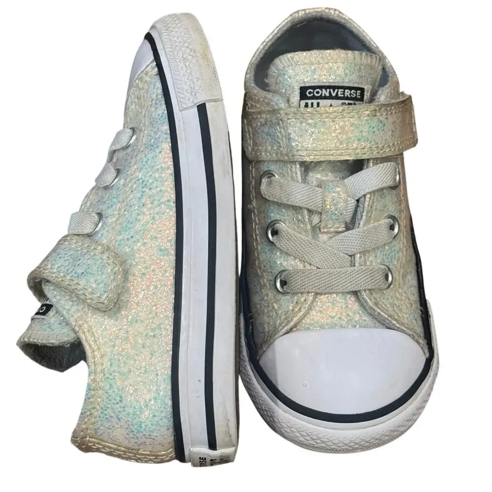Converse Chuck Taylor 1V Ox Toddler Size 7C Glitter Hook & Loop Sneakers
